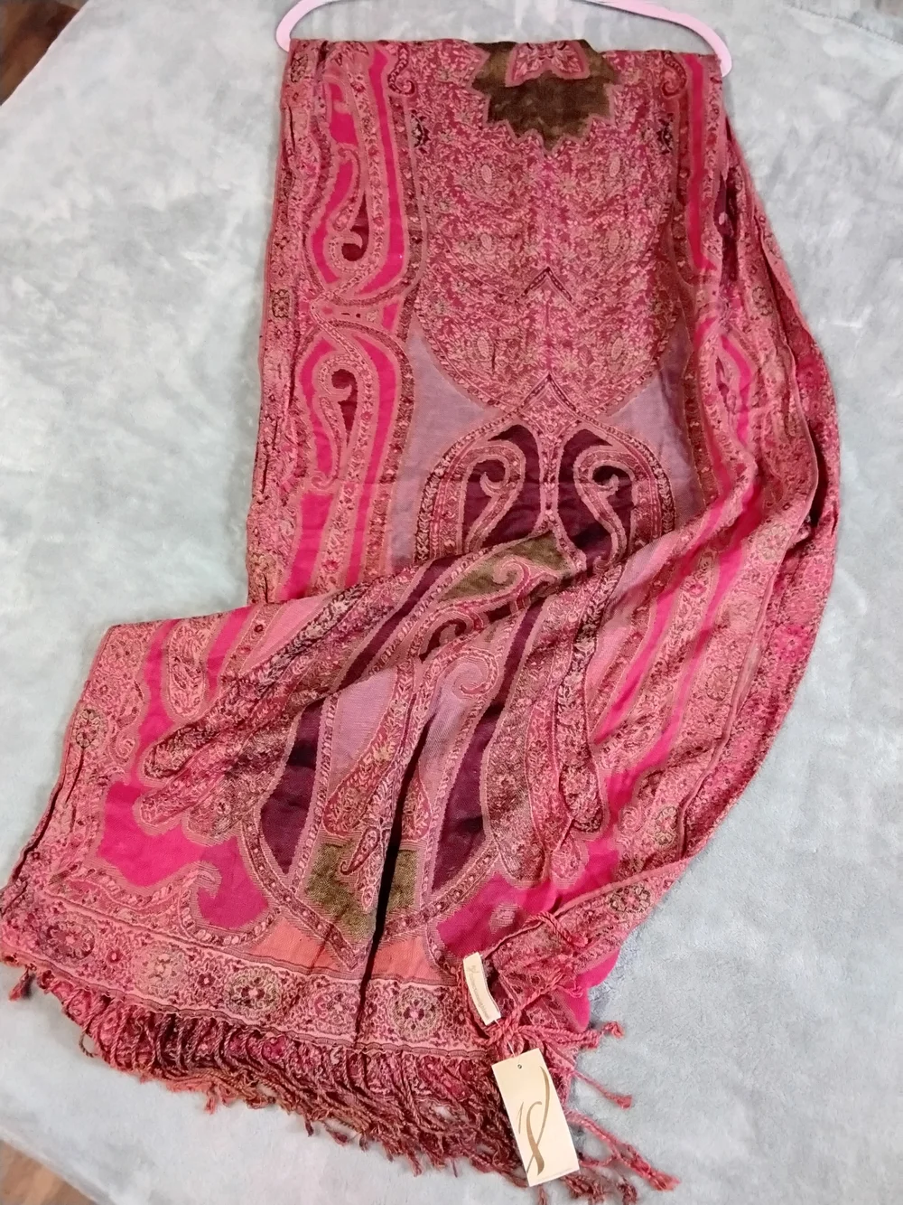 Aged Red Paisley Fringe Scarf - Brand Unknown